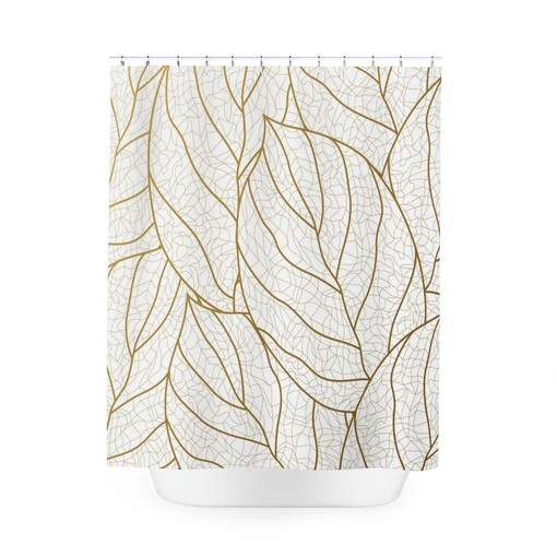 Warm Earth Gold Leaf Tropical Leaves Abstract Art Shower Curtain or Mat, Contemporary Design - Image 2