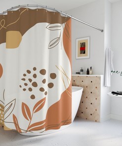 Warm Earth Tones Farm Leaves Shower Curtain, Lakehouse Tropical Contemporary Abstract Art in Customizable Sizes