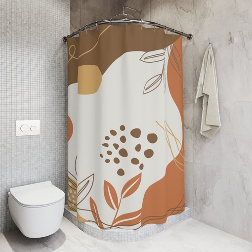 Warm Earth Tones Farm Leaves Shower Curtain, Lakehouse Tropical Contemporary Abstract Art in Customizable Sizes - Image 2