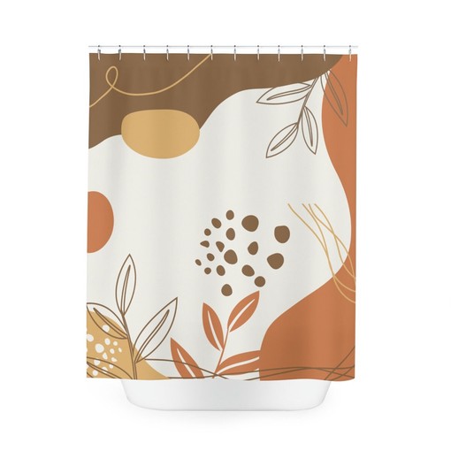 Warm Earth Tones Farm Leaves Shower Curtain, Lakehouse Tropical Contemporary Abstract Art in Customizable Sizes - Image 3