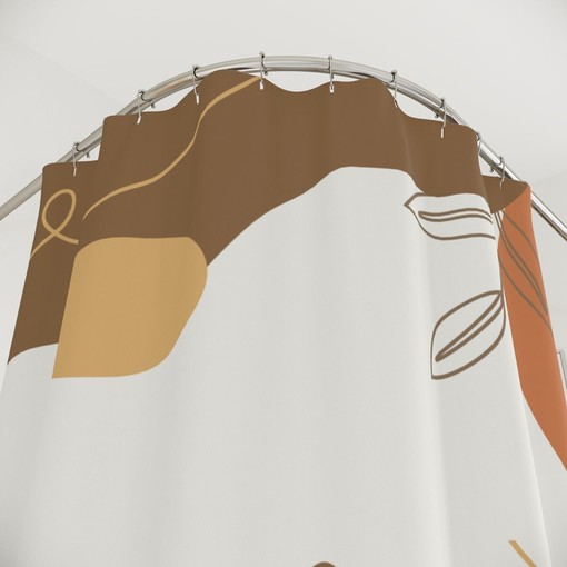 Warm Earth Tones Farm Leaves Shower Curtain, Lakehouse Tropical Contemporary Abstract Art in Customizable Sizes - Image 4