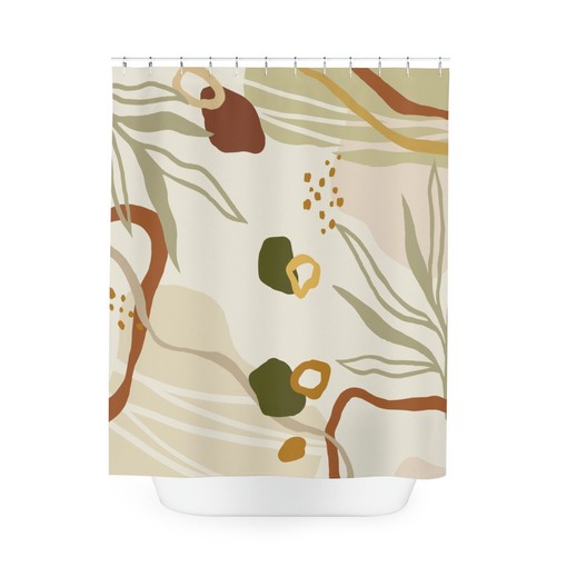 Warm Earth Tones Farm Shower Curtain, Lakehouse Leaves Design, Contemporary Abstract Art Curtain - Image 3