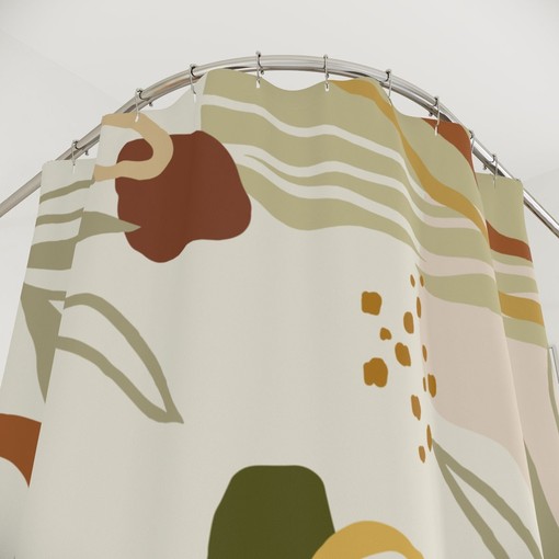 Warm Earth Tones Farm Shower Curtain, Lakehouse Leaves Design, Contemporary Abstract Art Curtain - Image 4