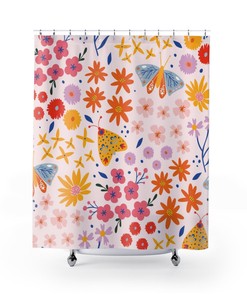 Warm Flower Butterfly Shower Curtain for a Spring Art Bathroom - Delightful and Soothing Bathroom Decor
