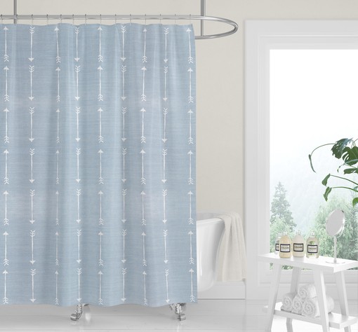 Washed Blue Denim Shower Curtain with Neutral White Arrows for Simple Country Western Bath Decor - Image 2
