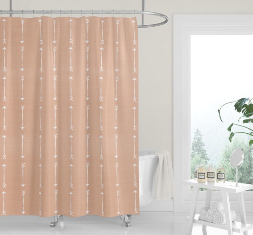 Washed Blue Denim Shower Curtain with Neutral White Arrows for Simple Country Western Bath Decor - Image 3
