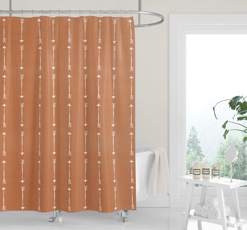 Washed Blue Denim Shower Curtain with Neutral White Arrows for Simple Country Western Bath Decor - Image 4