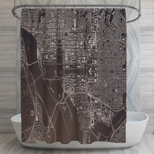 Washington DC Map Shower Curtain | Cityscape Industrial Bath Decor | Bathroom Curtains
