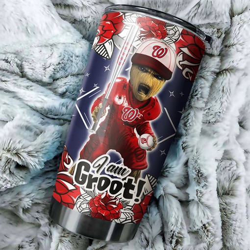 Washington Nationals MLB Tumbler with I Am Groot Design and MLB Logo - Must-Have Tumbler for Baseball Fans