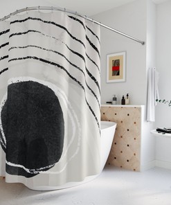 Watercolor Black and White Brush Oil Paint Strokes Abstract Art Shower Curtain or Mat