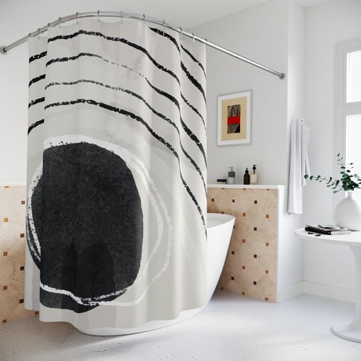 Watercolor Black and White Brush Oil Paint Strokes Abstract Art Shower Curtain or Mat