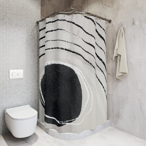 Watercolor Black and White Brush Oil Paint Strokes Abstract Art Shower Curtain or Mat - Image 2