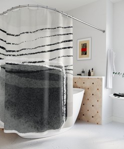 Watercolor Black and White Brush Oil Paint Strokes Contemporary Abstract Art Shower Curtain