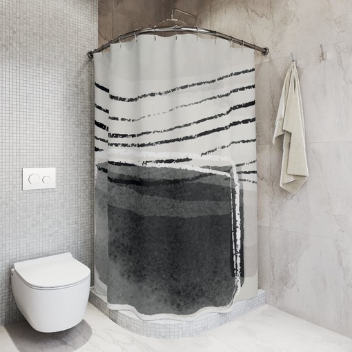 Watercolor Black and White Brush Oil Paint Strokes Contemporary Abstract Art Shower Curtain - Image 2