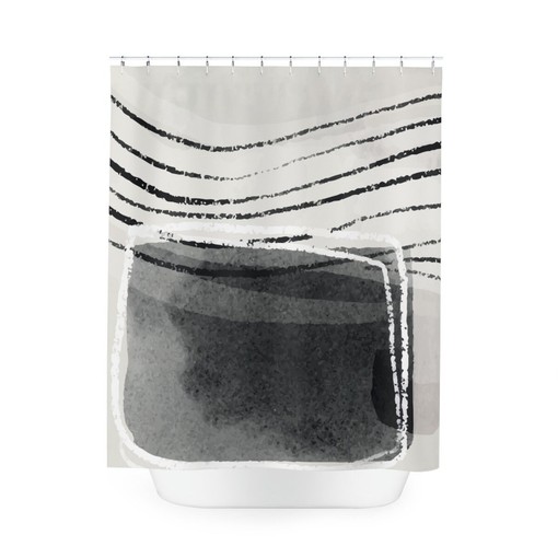 Watercolor Black and White Brush Oil Paint Strokes Contemporary Abstract Art Shower Curtain - Image 3