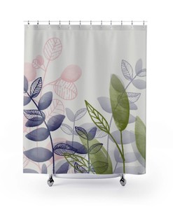 Watercolor Bohemian Leaves Shower Curtain - Boho Scenic Shower Curtain for Farmhouse Bathroom Decor
