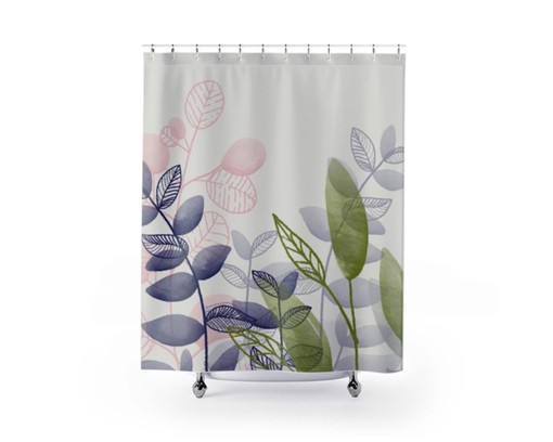 Watercolor Bohemian Leaves Shower Curtain - Boho Scenic Shower Curtain for Farmhouse Bathroom Decor