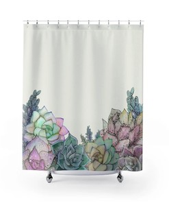 Watercolor Botanical Succulent Shower Curtain / Boho Nature Print / 71X71 in / Bathroom Decor / Eclectic Design