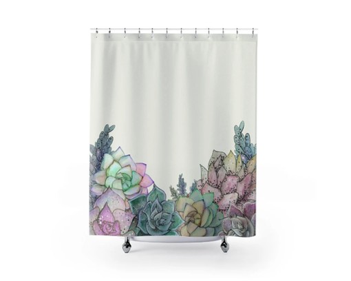 Watercolor Botanical Succulent Shower Curtain / Boho Nature Print / 71X71 in / Bathroom Decor / Eclectic Design