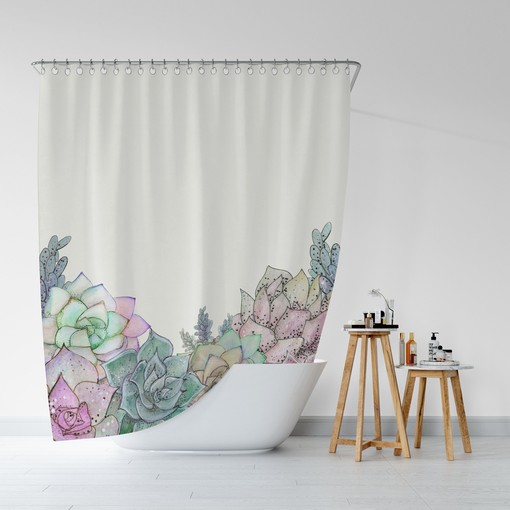 Watercolor Botanical Succulent Shower Curtain / Boho Nature Print / 71X71 in / Bathroom Decor / Eclectic Design - Image 2