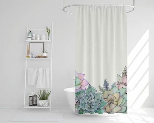 Watercolor Botanical Succulent Shower Curtain / Boho Nature Print / 71X71 in / Bathroom Decor / Eclectic Design - Image 3