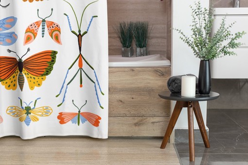 Watercolor Bug Lover Art Shower Curtain | Dragonfly Insect Moth Butterfly Bath Curtain - Image 4