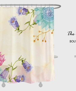 Watercolor Floral Plant Shower Curtain with Hooks for Your Bathroom