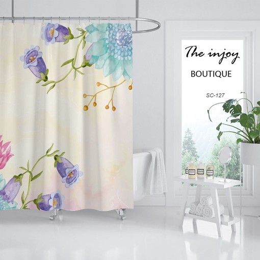 Watercolor Floral Plant Shower Curtain with Hooks for Your Bathroom - Image 2