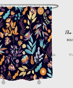 Watercolor Floral Plants Design Boho Bathroom Shower Curtain