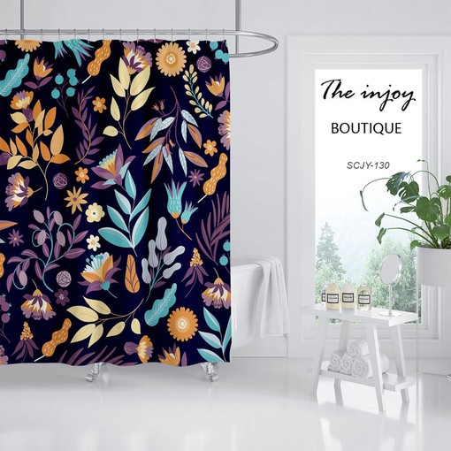 Watercolor Floral Plants Design Boho Bathroom Shower Curtain - Image 2