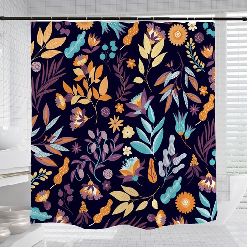 Watercolor Floral Plants Design Boho Bathroom Shower Curtain - Image 3