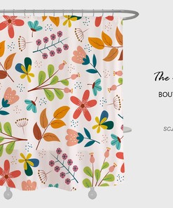 Watercolor Floral Shower Curtain with Hooks, Machine Washable, Durable Fabric