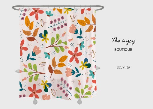 Watercolor Floral Shower Curtain with Hooks, Machine Washable, Durable Fabric