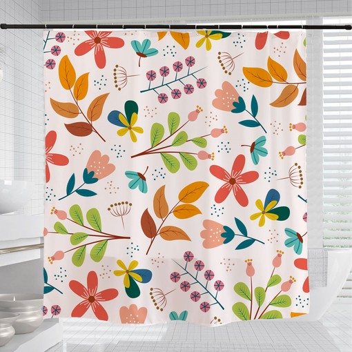 Watercolor Floral Shower Curtain with Hooks, Machine Washable, Durable Fabric - Image 3