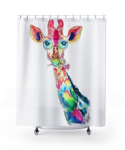 Watercolor Giraffe Shower Curtain | Animal Art | Fun Kids Bathroom Decor | Eco-Friendly Material