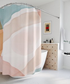 Watercolor Green Pink Abstract Art Shower Curtain with Warm Earth Colors Curtain for Customizable Bathroom Decor