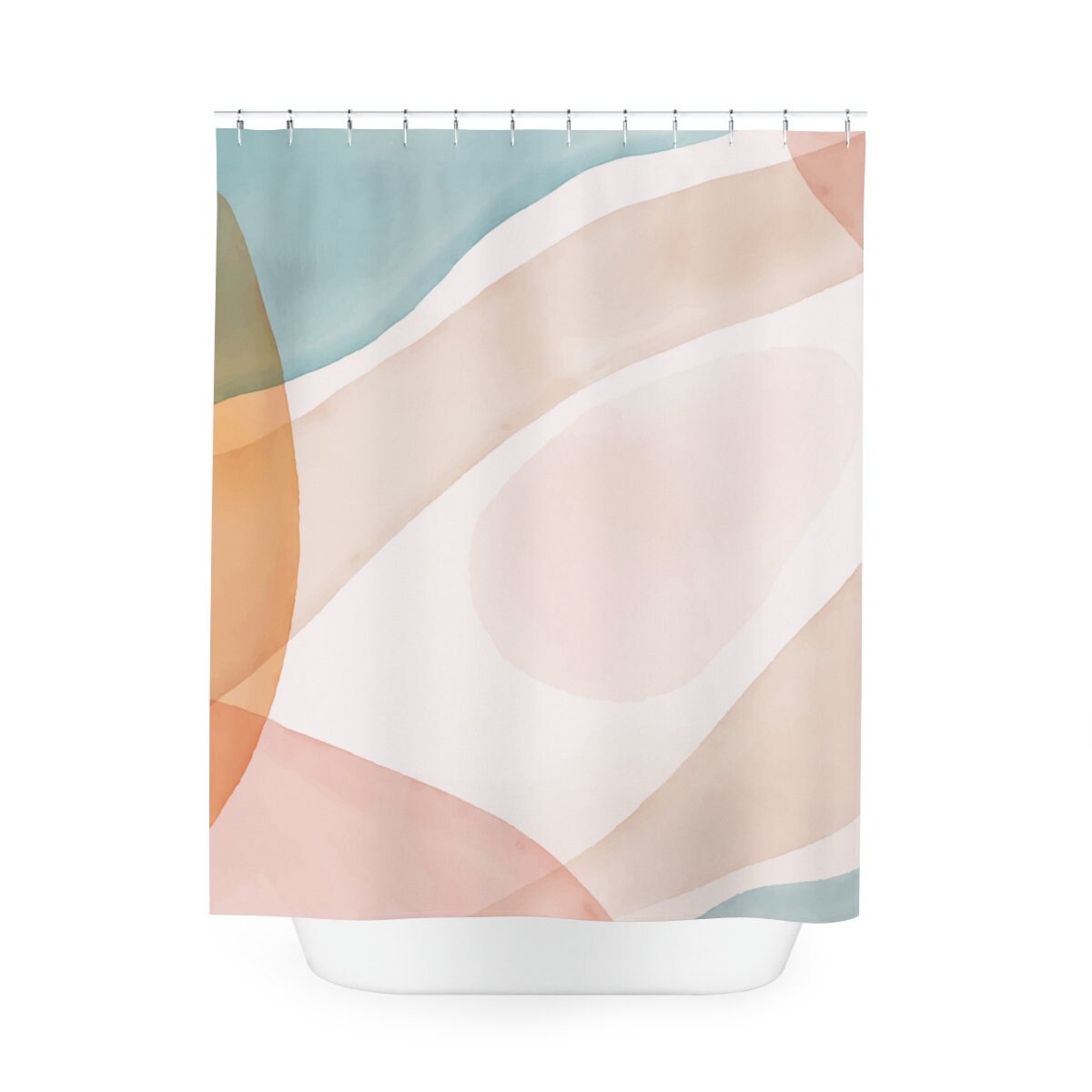 Watercolor Green Pink Abstract Art Shower Curtain with Warm Earth Colors Curtain for Customizable Bathroom Decor - Image 2