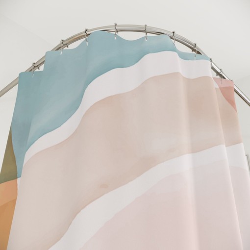 Watercolor Green Pink Abstract Art Shower Curtain with Warm Earth Colors Curtain for Customizable Bathroom Decor - Image 3