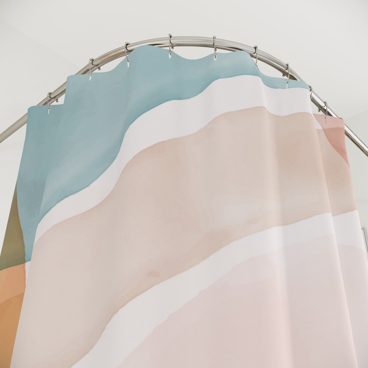 Watercolor Green Pink Abstract Art Shower Curtain with Warm Earth Colors Curtain for Customizable Bathroom Decor - Image 3