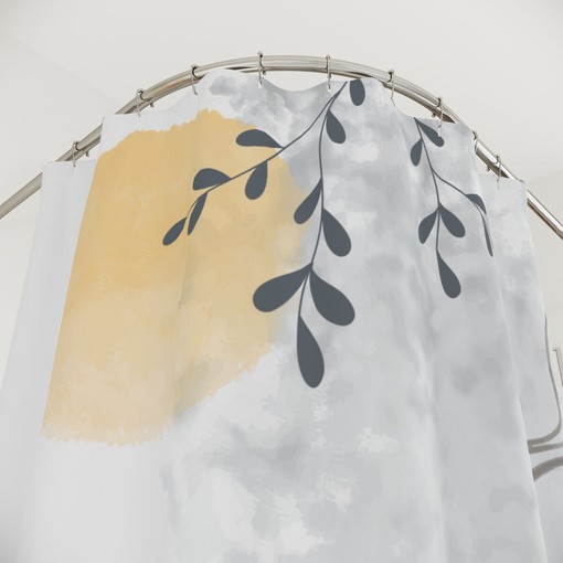 Watercolor Leaves Yellow Abstract Art Shower Curtain or Mat, Contemporary Bathroom Curtain - Image 3