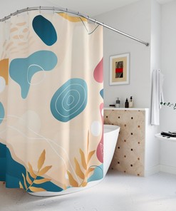 Watercolor Leaves Yellow Abstract Art Shower Curtain or Mat, Warm Earth Tones Contemporary Bathroom Curtain