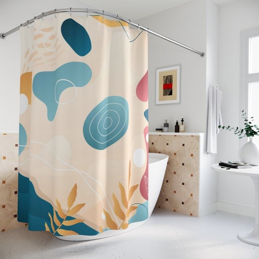 Watercolor Leaves Yellow Abstract Art Shower Curtain or Mat, Warm Earth Tones Contemporary Bathroom Curtain