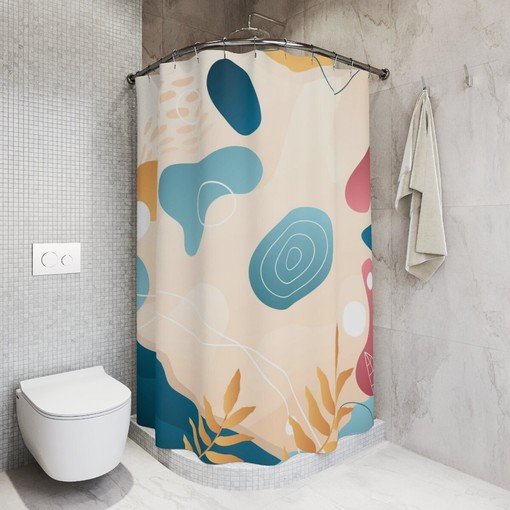 Watercolor Leaves Yellow Abstract Art Shower Curtain or Mat, Warm Earth Tones Contemporary Bathroom Curtain - Image 2