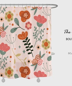 Watercolor Pink Boho Floral Shower Curtain with Customizable Sizes