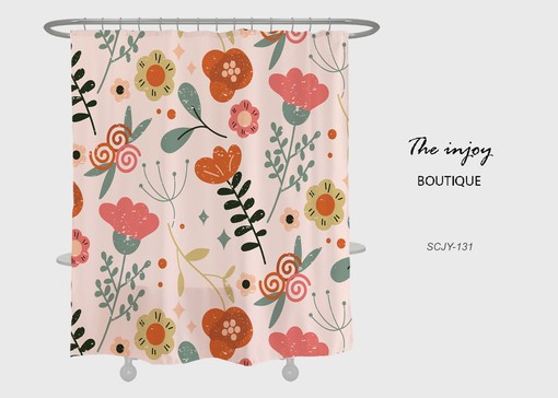 Watercolor Pink Boho Floral Shower Curtain with Customizable Sizes