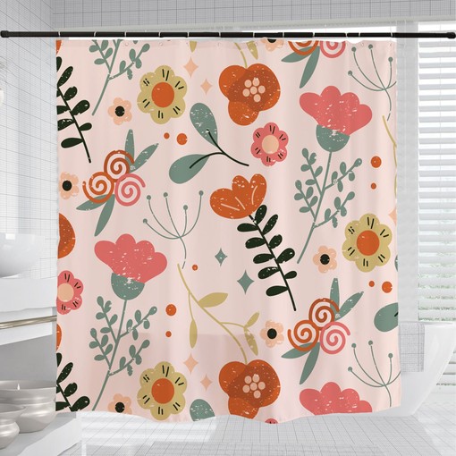 Watercolor Pink Boho Floral Shower Curtain with Customizable Sizes - Image 3