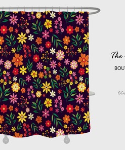 Watercolor Plants Design Black Boho Floral Shower Curtain