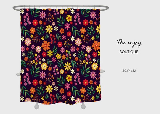 Watercolor Plants Design Black Boho Floral Shower Curtain