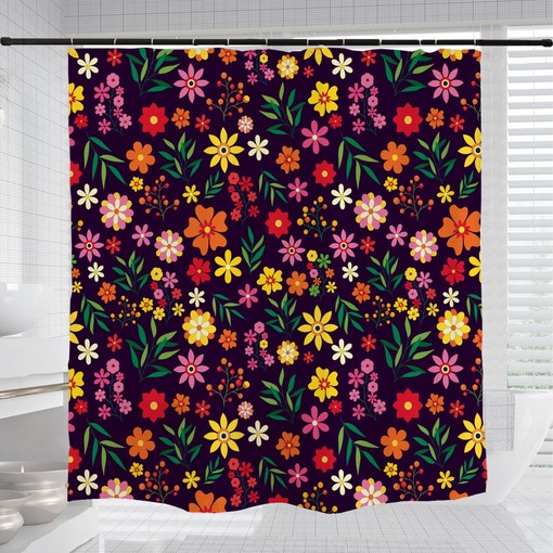 Watercolor Plants Design Black Boho Floral Shower Curtain - Image 3