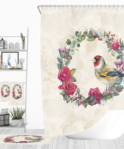 Watercolor Rose Shower Curtain with Optional Matching Towels and Bath Mat for Delicate Accents